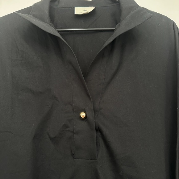 Tuckernuck Blouse Womens XL Boxy Black Feather Willow Glam Pullover Stand Collar - Picture 5 of 9